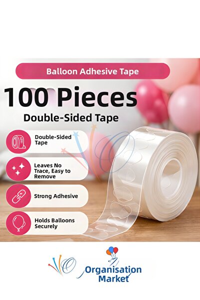 Organizasyon Pazarı شريط لاصق للبالونات 100 قطعة شريط شفاف مزدوج الجوانب لا ي...