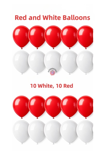 OYUNKAFASI Red and White Balloon Set 20-Piece Party Balloons School Event Birthday Decoration