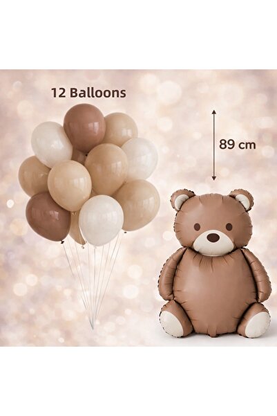 BALON DİYARI Brown Bear Foil Balloon Set of 10 Brown Sand Beige Balloons