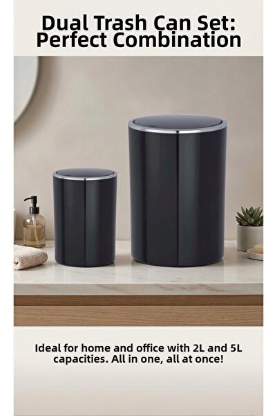 Saban سلة مهملات سوداء مكونة من قطعتين، سعة 5 لتر و 2 لتر - موديل إنكا