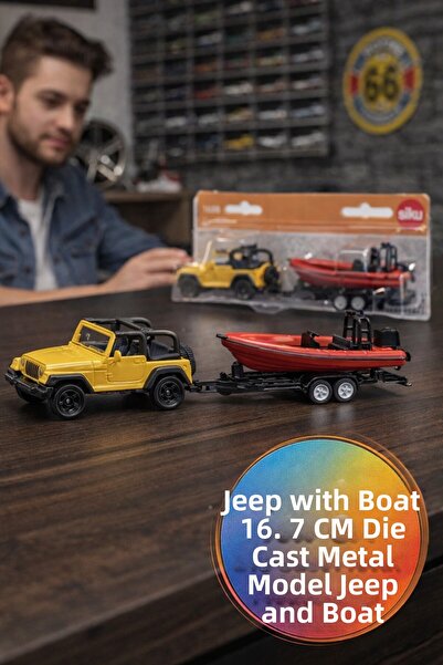 TOYFEST Siku Jeep Wrangler with Trailer Die Cast Metal Toy Car Boat Set 4X4 Y...