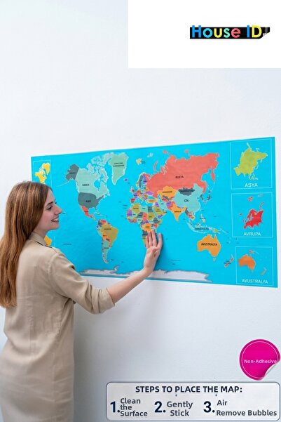 House ID Colorful World Map 56X118Cm - Smart Paper Board with Non-Adhesive, M...