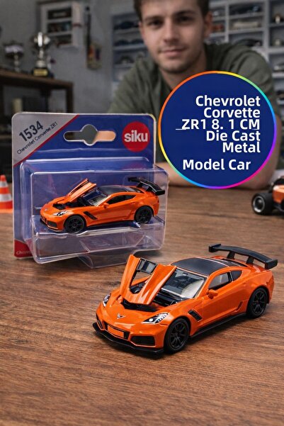 TOYFEST Siku Chevrolet Corvette Zr1 Orange Metallic Sports Car with Pop-Up Ho...