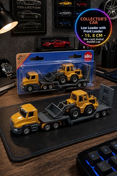 TOYFEST Siku 1616 Low Loader Front Loader Carrier Truck Tractor Bucket Constr...