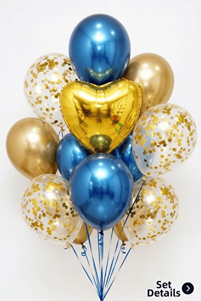 Bunloon مجموعة بالونات شفافة باللون الأزرق الذهبي مكونة من 13 قطعة من رقائق ا...