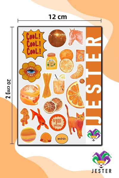 Jester 4 أوراق من الملصقات ذات اللون البرتقالي، ملصقات، دفتر يوميات، أجندة، مخطط، دفتر ملاحظات، سكرابوك