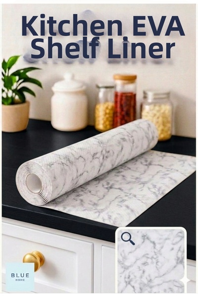 Blue Home Marble Pattern Transparent Anti-Slip Shelf Cover 45X1000 cm – Eva C...