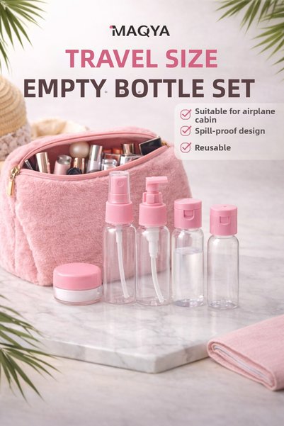 MAQYA KOZMETİK Special Production 7-Piece Travel Care Set - Makeup Bag/Empty ...