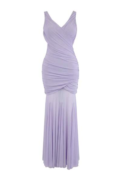 Trendyol Collection فستان سهرة طويل منسوج باللون الأرجواني وفستان التخرج