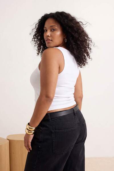 Trendyol Curve White Pool Collar Basic Camisole Knitted Plus Size Undershirt ...