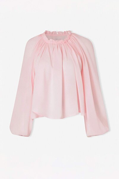 Trendyol Collection Pink Gathered Collar Tassel Stitched Oversize Slightly Tr...