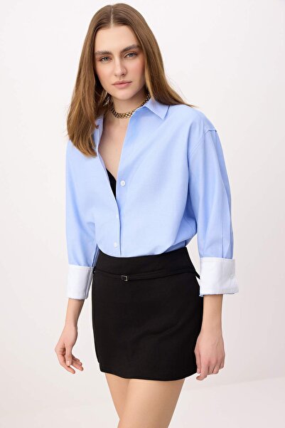 Trendyol Collection تنورة سوداء قَصّة على شكل A /تشان فورم حزام قطعة بخصر عاد...