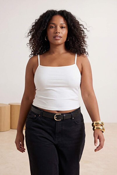 Trendyol Curve White-Green 2-Pack Strappy Cropped Fitted Stretchy Knitted Und...