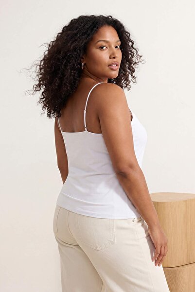 Trendyol Curve White Thin Strap Basic Knitted Plus Size Undershirt Tbbss26Cv0...