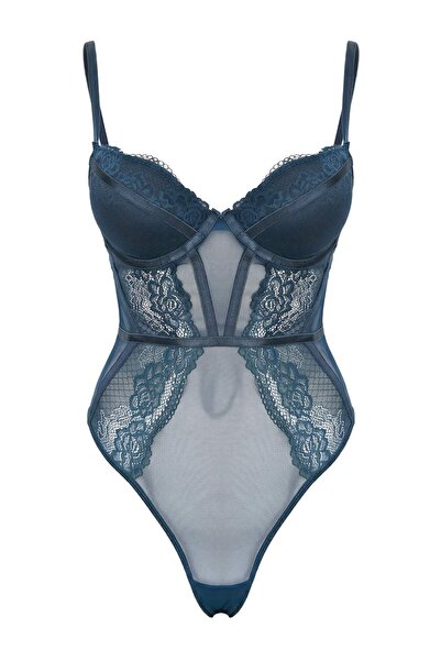 Trendyol Kollektion Marineblauer, figurbetonter Push-up-Fantasie-Body aus Spi...