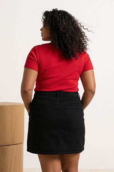 Trendyol Curve Bluză roșie cu guler tip Havuz Yaka tricotaj cu striații basic...