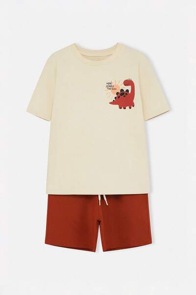 TRENDYOLKIDS Beige Striped Knitted Top and Bottom Set Tkdss26Au00051