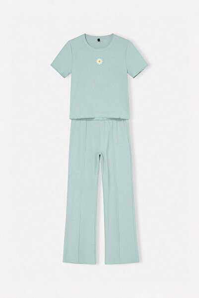 TRENDYOLKIDS Set brodat/înfilat în culoarea mentă deschisă, parte inferioară ...