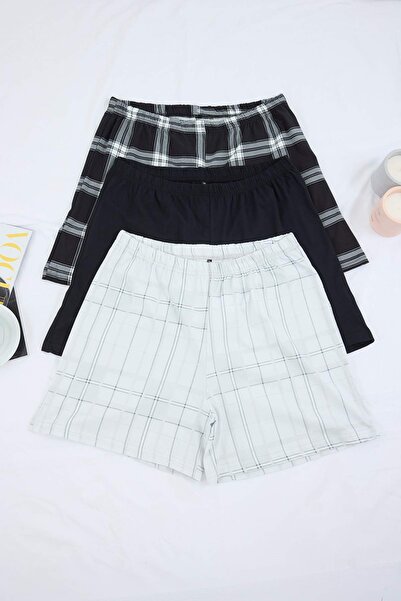 Trendyol Curve Πολύχρωμο καρό πακέτο 3 τεμαχίων βαμβακερό παντελόνι πιτζάμας ...