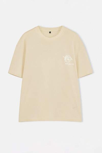 Trendyol Collection Beige Oversized /Wide Cut 100% Cotton Back Printed T-Shir...