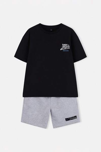 TRENDYOLKIDS Black Printed Knitted Bottom - Top Set Tkdss26Au00112