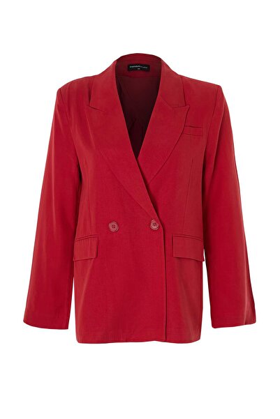 Trendyol Collection Red Linen Look Lined Woven Blazer Jacket Twoss26Bc00043