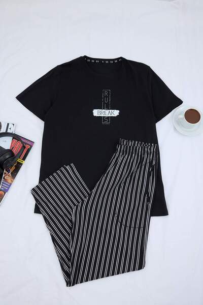 Trendyol Collection Black Regular/Normal Cut Plaid / Checked Cotton Piece Kni...