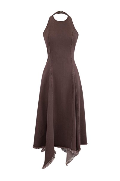 Trendyol Kollektion Braunes, gerades Midi-Jeanskleid TWOSS26EL00389