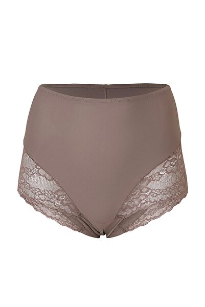 Trendyol Kollektion Nerzfarbene Micro-Boxershorts mit Spitzendetail, einfarbi...