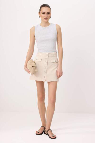 Trendyol Collection Stone Button Detailed Mini 100% Cotton Denim Skirt Twoss2...