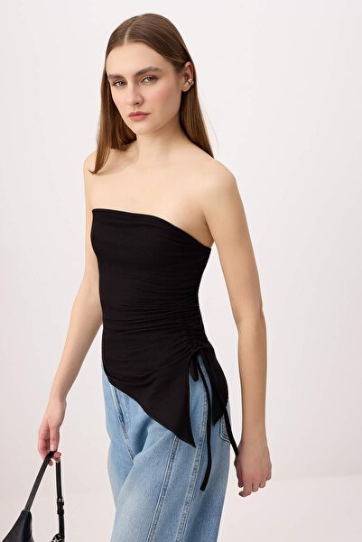 Συλλογή Trendyol Μαύρη ίσια εφαρμοστή μπλούζα χωρίς τιράντες με κορδόνια περί...