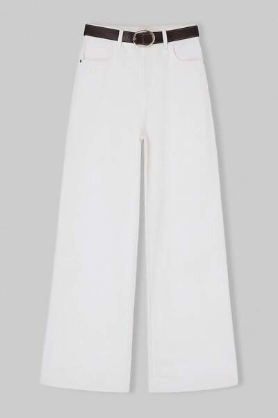 Trendyol Kollektion Weiße, hochtaillierte, mittelflexible Wide-Leg-Jeans TWOS...