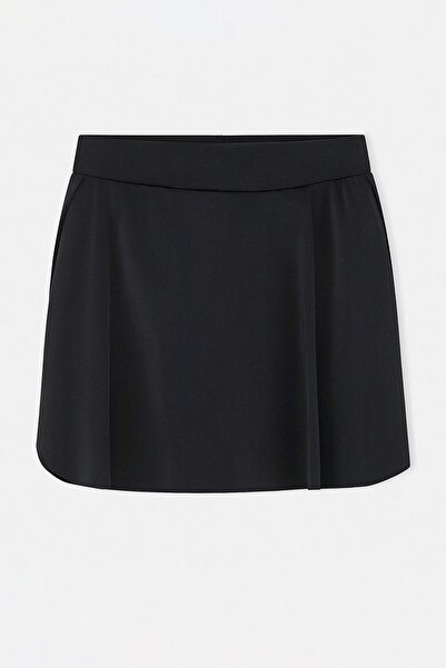 Trendyol Curve Black Plus Size Bikini Bottom with Shorts Inside and Pockets T...