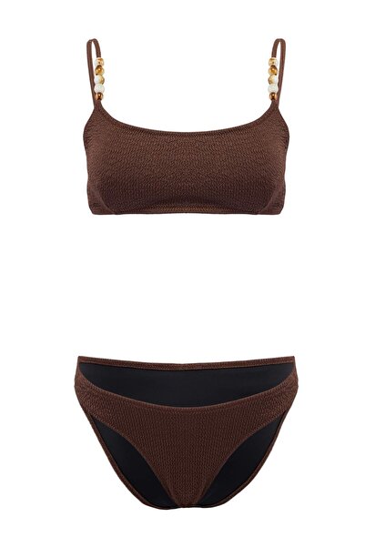 Trendyol Kollektion Bralette mit braunen Accessoires, bedeckter Bikini mit no...