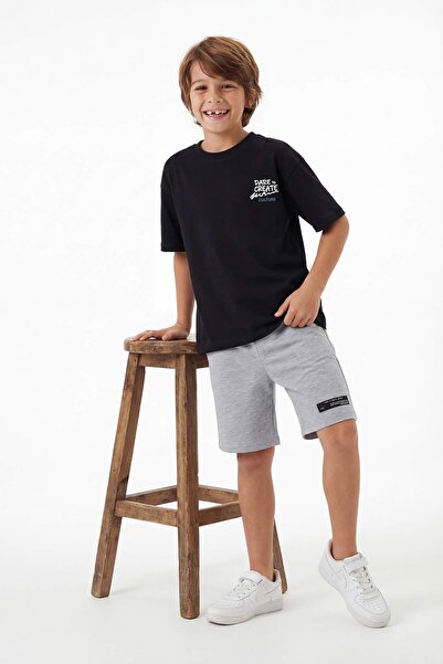 TRENDYOLKIDS Black Printed Knitted Bottom - Top Set Tkdss26Au00112