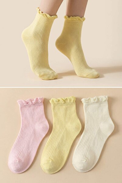 Trendyol Collection جوارب جاكار محبوكة باللونين الأصفر والوردي مكونة من 3 قطع...