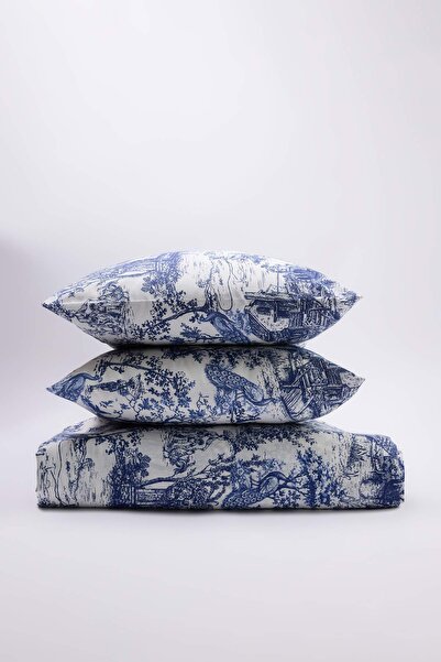 TRENDYOLMİLLA HOME Double Size Blue Blanc Vintage Patterned Duvet Cover Set W...