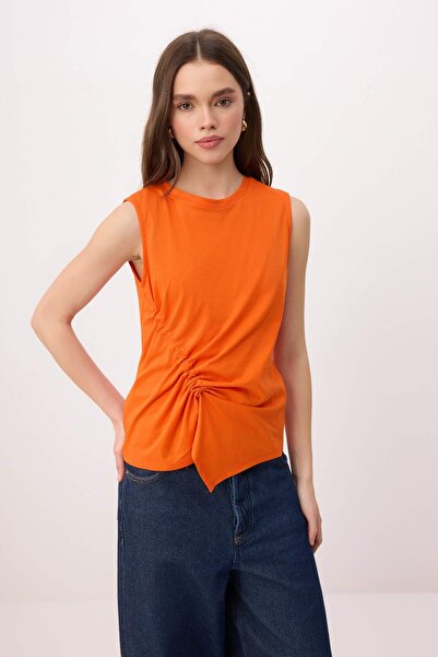Trendyol Kollektion Orangefarbenes, schlichtes, ärmelloses, gerafftes, langes...