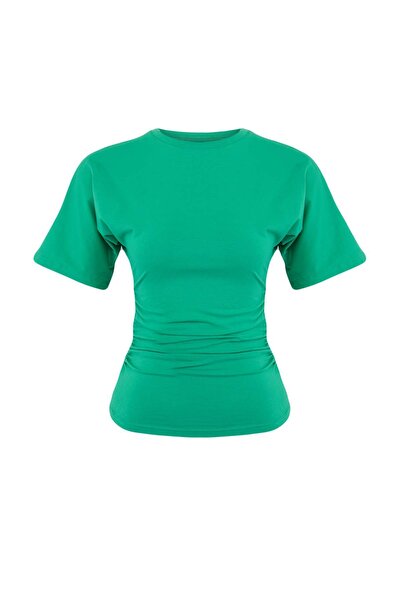 Συλλογή Trendyol Πράσινο Πλεκτό Μπλουζάκι με Στάνταρ Λαιμόκοψη και Κοντό Μανί...