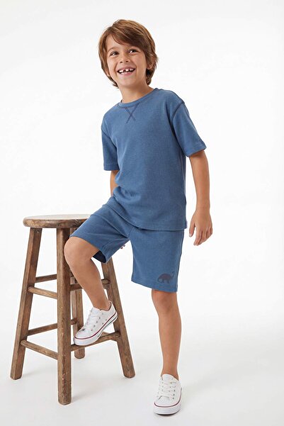 TRENDYOLKIDS Obyčejný pletený indigový oblek Tkdss25Au00029