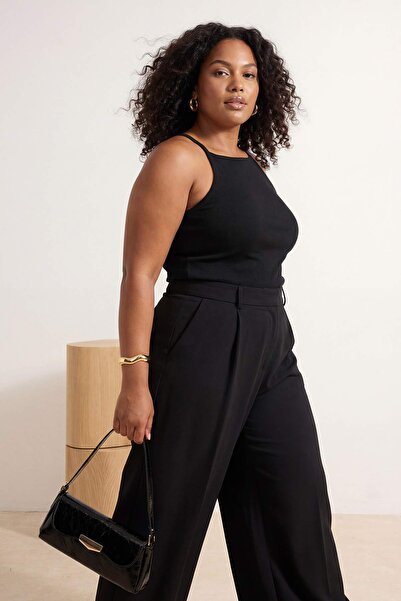 Trendyol Curve Μαύρο λαιμόκοψη halter πλέξη ριμπ Βασικό Πλεκτό Αθλητικό Μπλου...