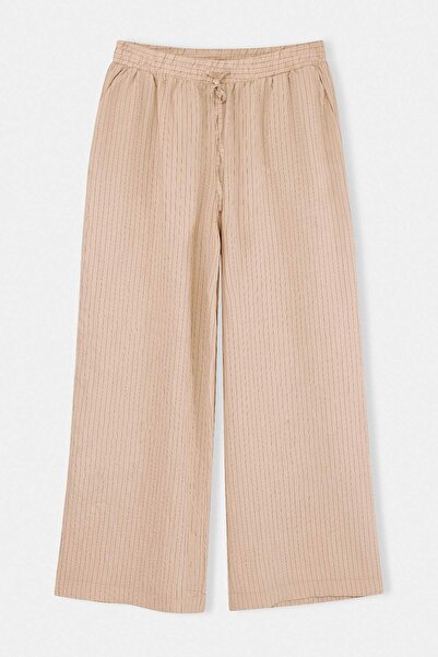 Trendyol Curve Beige -Black Striped Wrinkled Look Woven Summer Wide Leg Plus ...