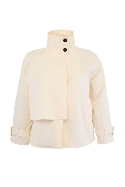 Trendyol Collection Ecru Oversize High Collar Plus Size Short Trench Coat Two...