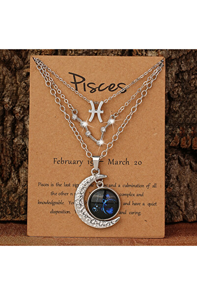 Choice طقم قلادة برج الحوت مكون من 3 قطع بتصميم القمر المتوهج الكلاسيكي مع بط...