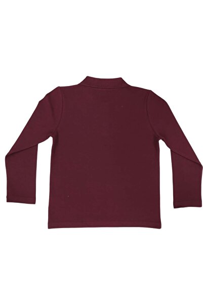 OrganicKid Polo Yaka Basic Bordo Uzun Kollu Çocuk T-shirt