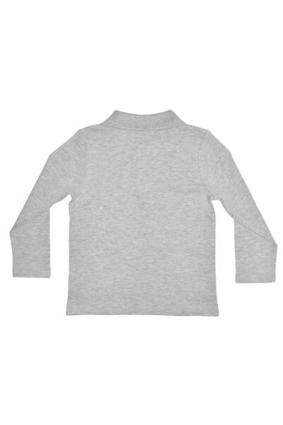 OrganicKid Polo Yaka Basic Gri Melanj Uzun Kollu Çocuk T-shirt