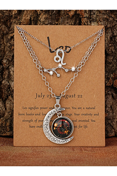 Choice طقم قلادة برج الأسد مكون من 3 قطع بتصميم القمر المتوهج الكلاسيكي مع بط...