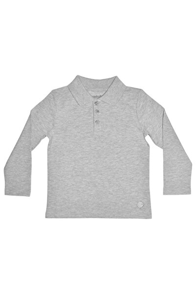 OrganicKid Polo Yaka Basic Gri Melanj Uzun Kollu Çocuk T-shirt