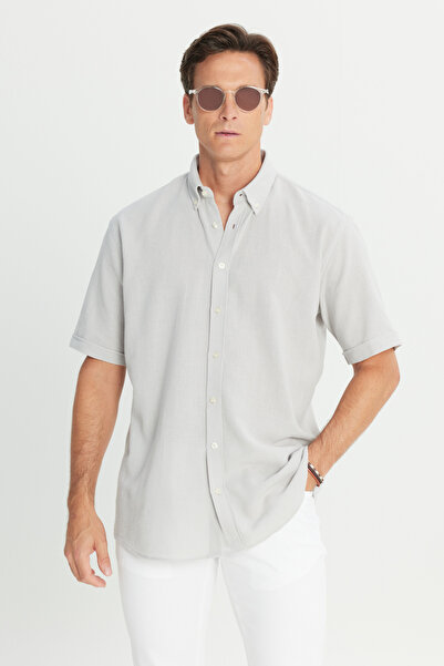 AC&Co / Altınyıldız Classics Ανδρικό ανοιχτό γκρι λινό πουκάμισο με γιακά με ...