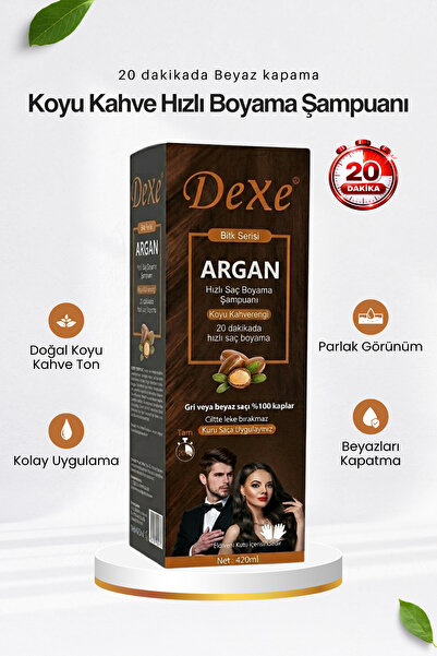 Dexe Argan Özlü Hızlı Saç Boyama Şampuanı Koyu Kahverengi 420 ml – 30 Dakikad...